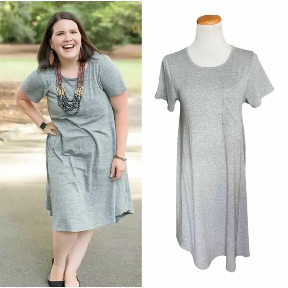 Womens Lularoe Solid Heathered Gray Carly Dress - Sz S